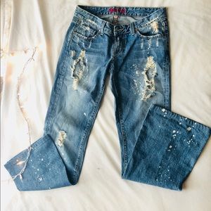 Ripped jeans denim flare wide leg distressed denim